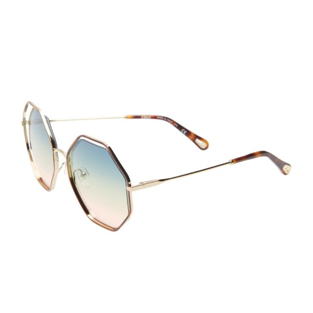 NEW Chloe 58mm Octagonal Halo Lens Sunglasses Havana Gradient Blue - Picture 2 of 7